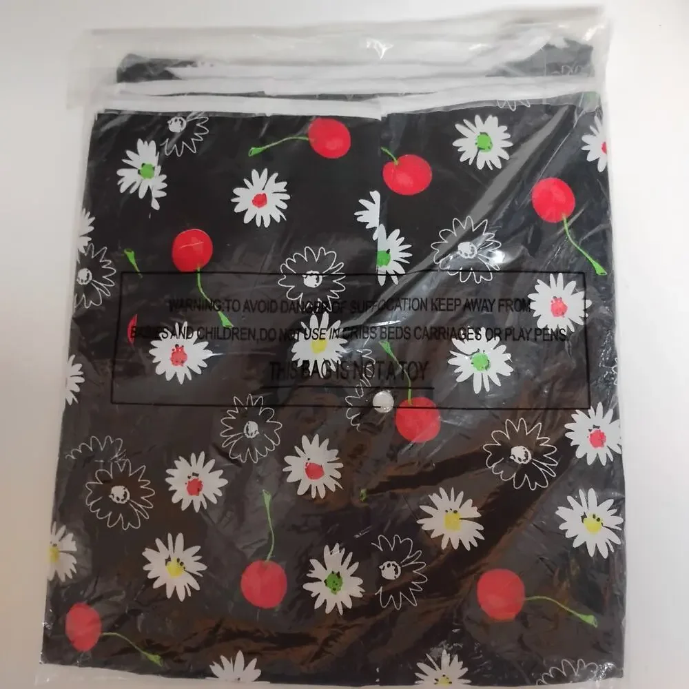 🍒🌼Snap Front Cobbler Apron🧑🏻‍🍳 Cherries Floral Daisies Large Black Red